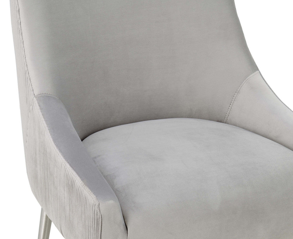 Beatrix Pleated Light Grey Velvet Bar Stool - Light Grey