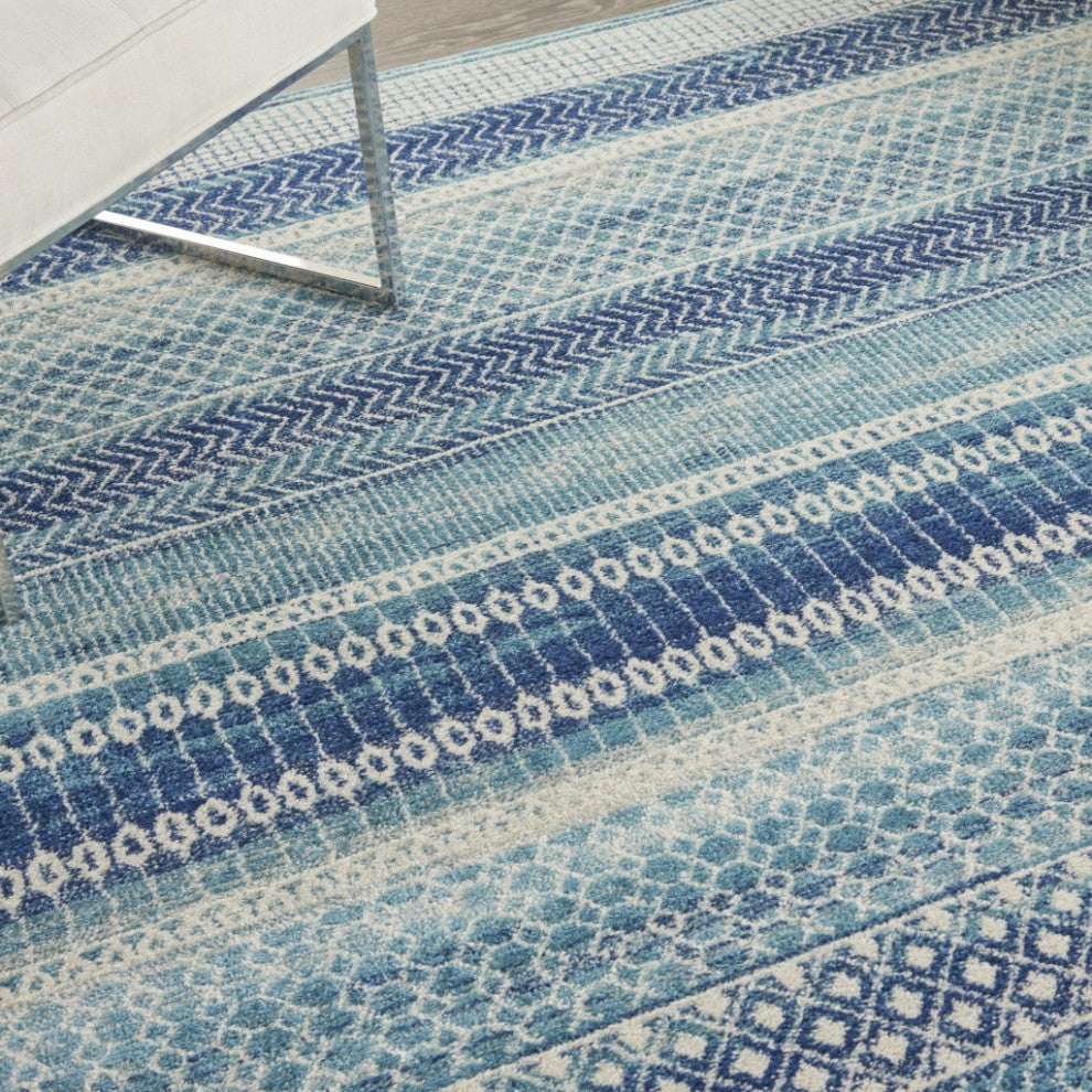 8' X 10' Navy Blue Southwestern Power Loom Area Rug