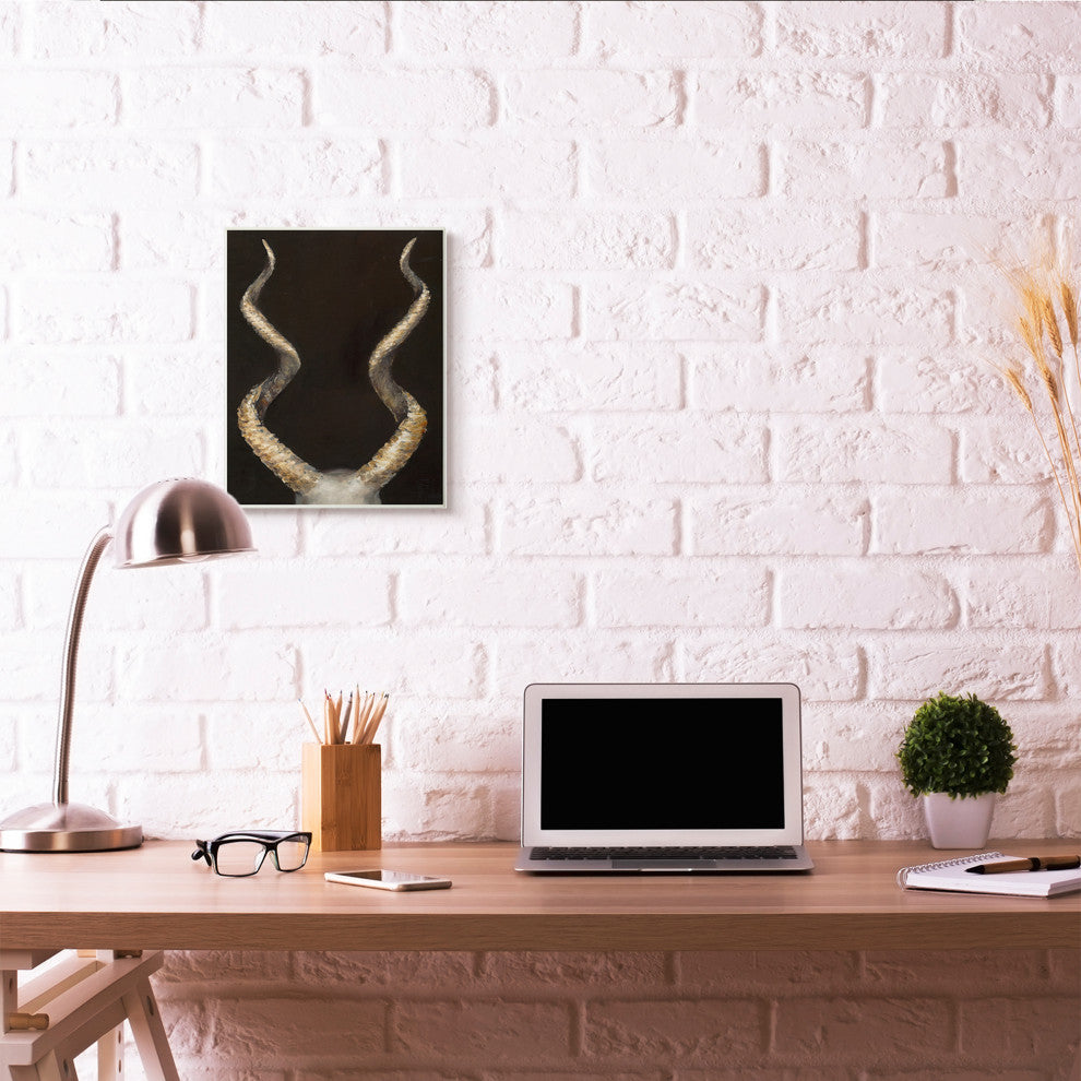 Goat Horns Shadow Black Gold Animal Painting, 13"x19"