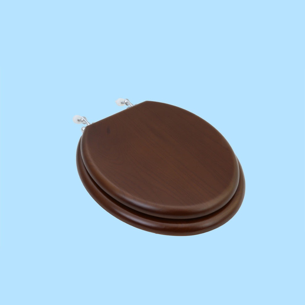 Solid Wood Dark Oak Toilet Round Seat with Chrome Hinge