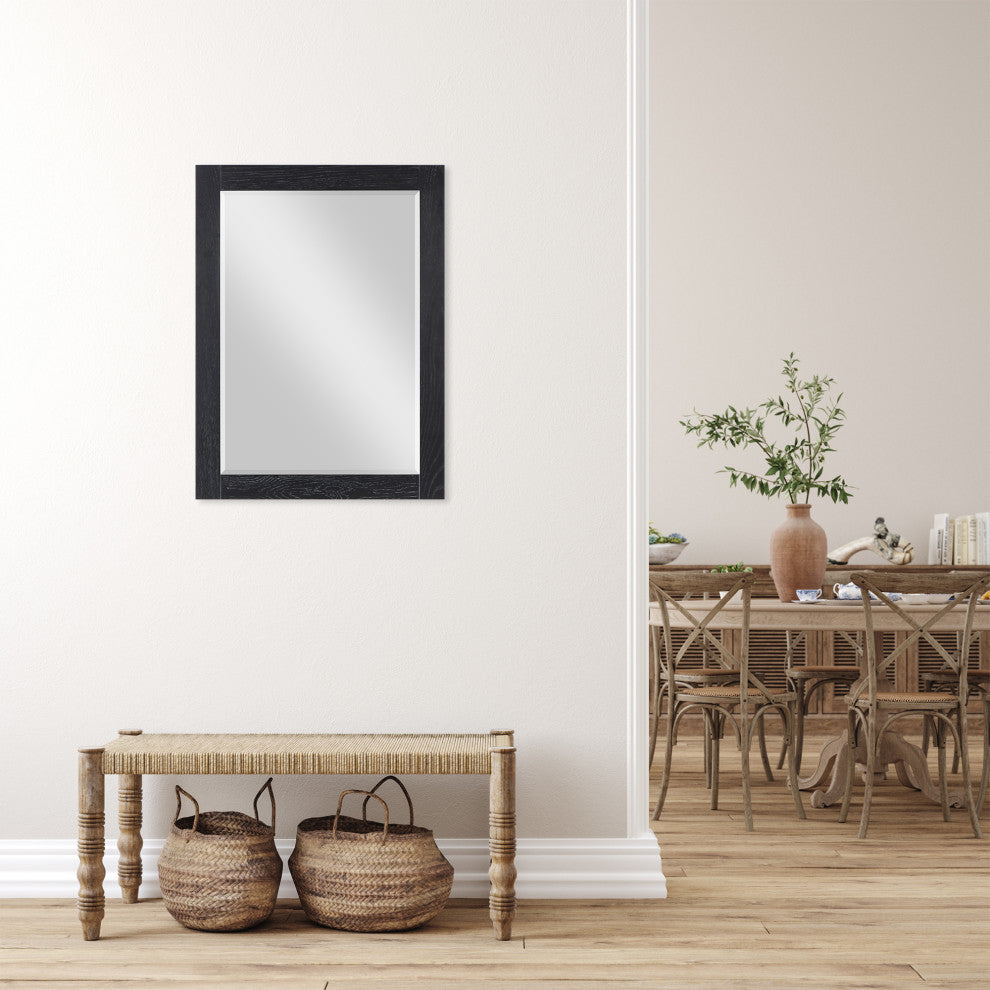 Ivy Rectangular Bathroom Wood Framed Wall Mirror, Black Oak, 28"