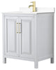 30" Single Bath Vanity, White, White Cult. Marble Countertop, Sink, Gold Trim