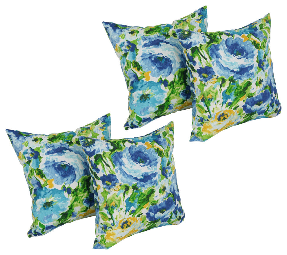 17" Square Solid Polyester Outdoor Throw Pillows, Set of 4, Lesandra Sunblue