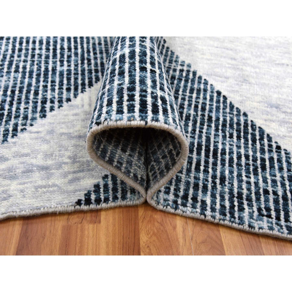 Gray, Pure Wool Hand Knotted, Geometric Art Nouveau Collection Rug, 9'1"x12'1"