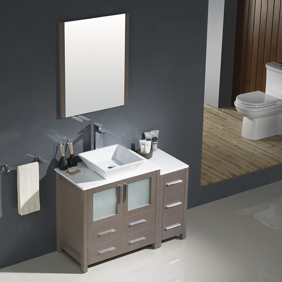 Torino 42" Gray Oak Modern Bathroom Vanity With Side Cabinet, FFT3112BN