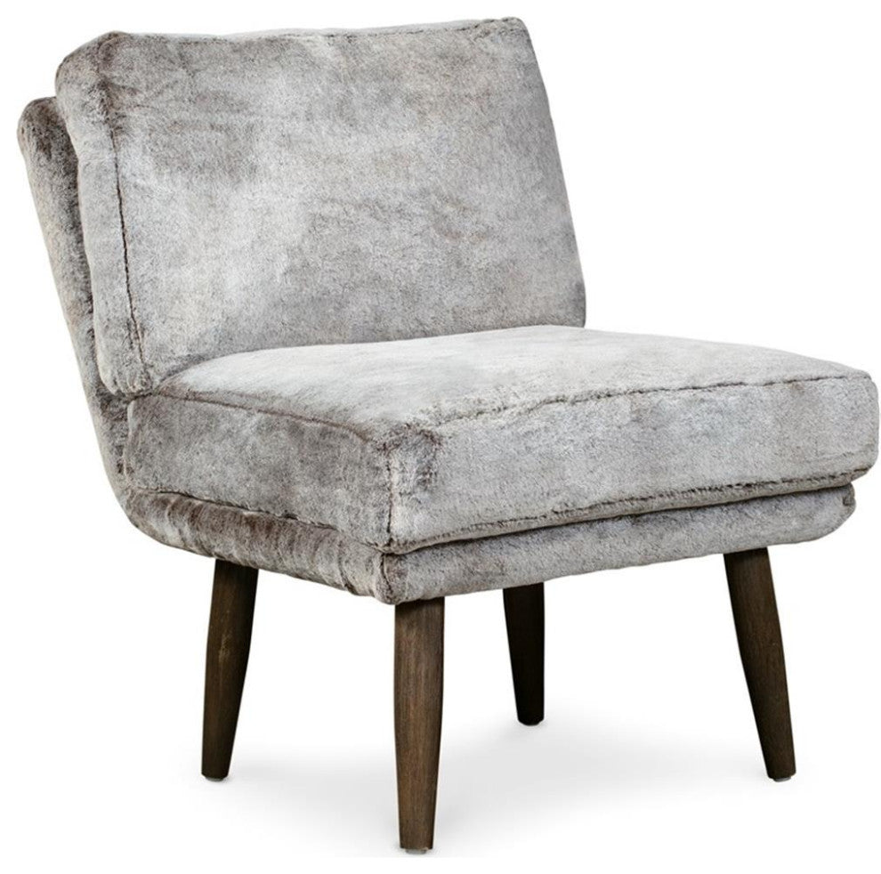 Elle Decor Sophie Armless Slipper Chair in Mink Brown Faux Fur