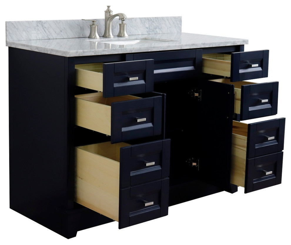 49" Single Sink Vanity, Blue Finish With White Carrara Marble