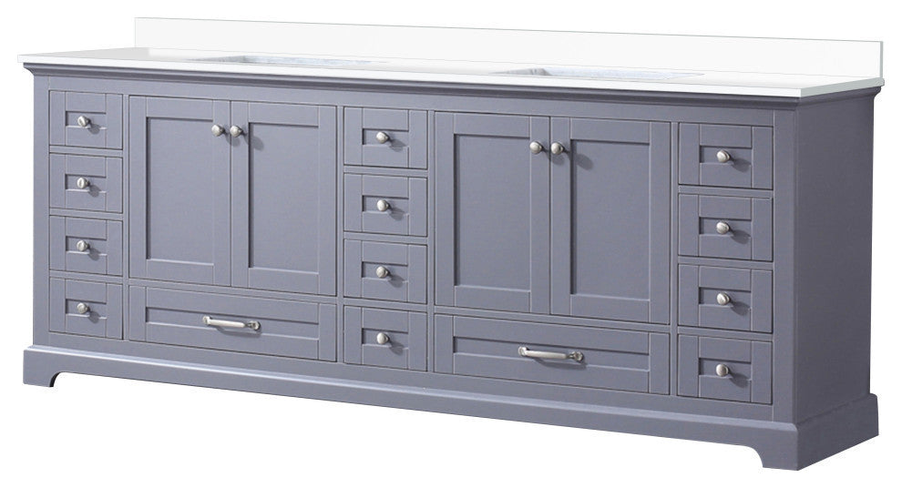 Dukes 84" Dark Grey Double Square Sink Vanity with Quartz Top, No Mirror