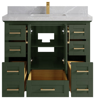Boston 42 Single Sink Bath Vanity in Pewter Green 2" Pearl Gray
