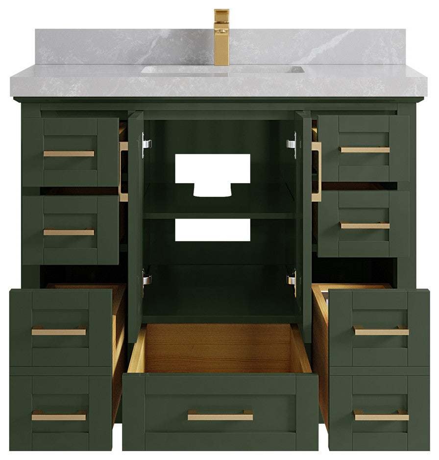 Boston 42 Single Sink Bath Vanity in Pewter Green 2" Pearl Gray