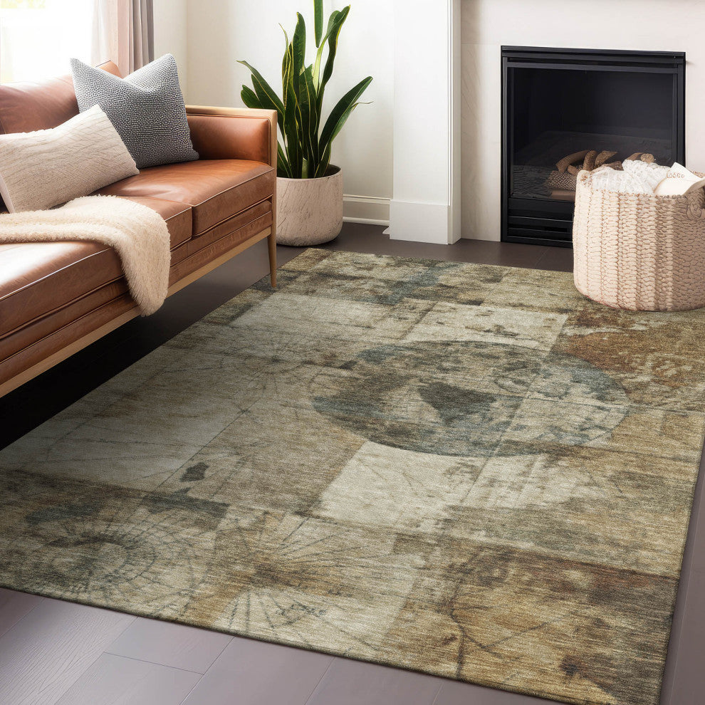 Machine Washable Indoor/Outdoor Chantille ACN1905 Taupe 9' x 12' Rug