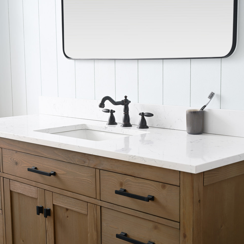 Jasper 60" Bathroom Vanity, Textured Natural, Ariston White Engineered Stone Top