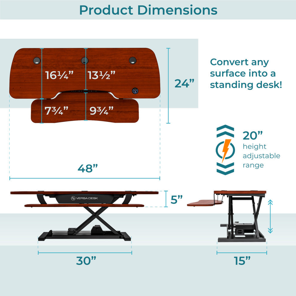 VersaDeskÂ® PowerProÂ® Electric Height Adjustable Standing Desk Converter, Cherry, 48''