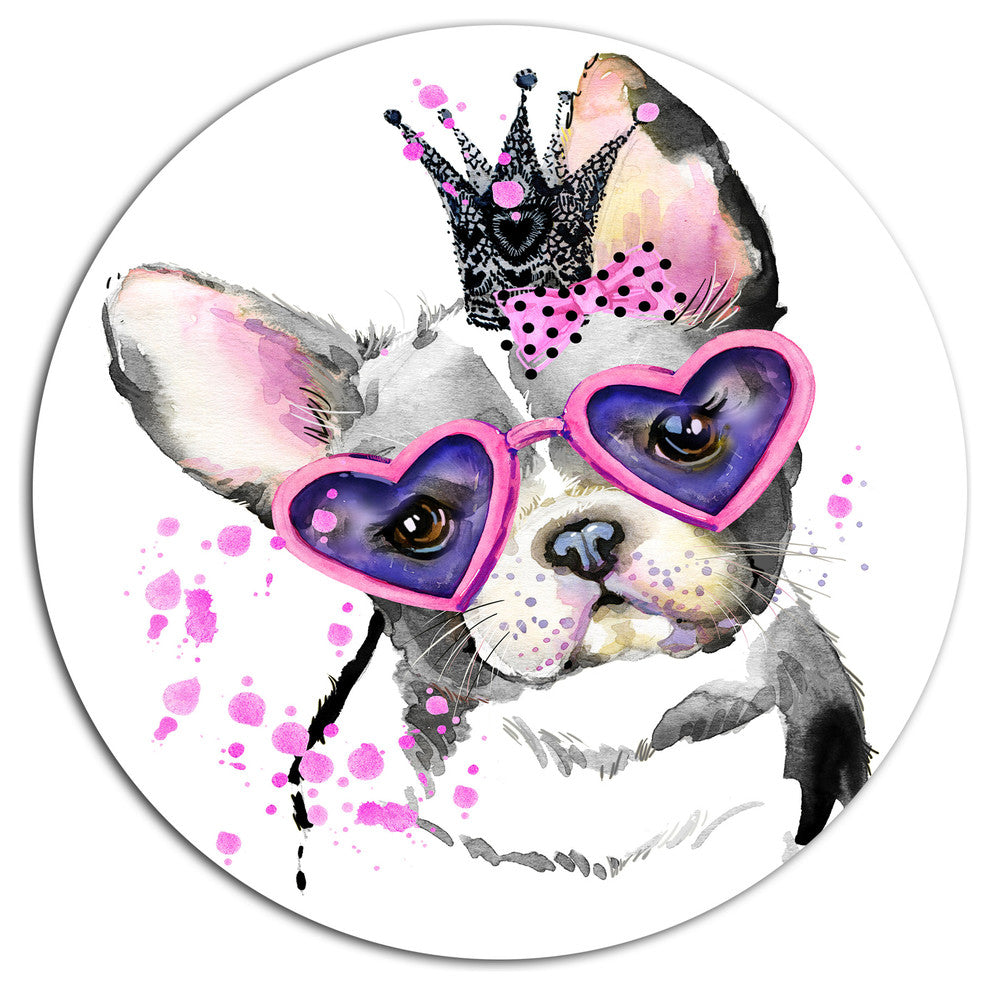 Sweet Funny Dog With Glasses, Animal Disc Metal Wall Art, 36"