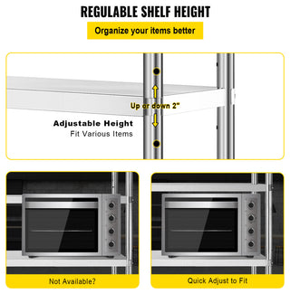 VEVOR Stainless Steel Shelf Heavy Duty Shelf 4 Layer Rack Kitchen Shelf Storage