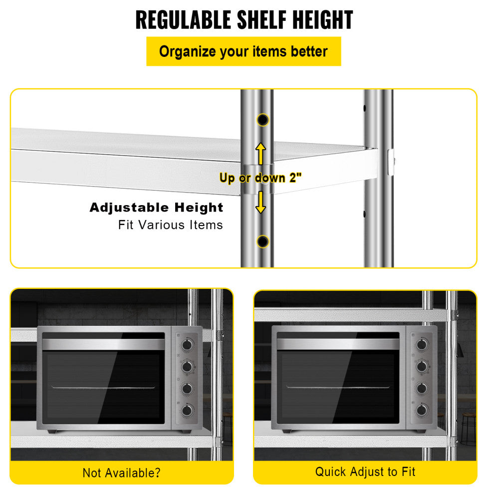 VEVOR Stainless Steel Shelf Heavy Duty Shelf 4 Layer Rack Kitchen Shelf Storage