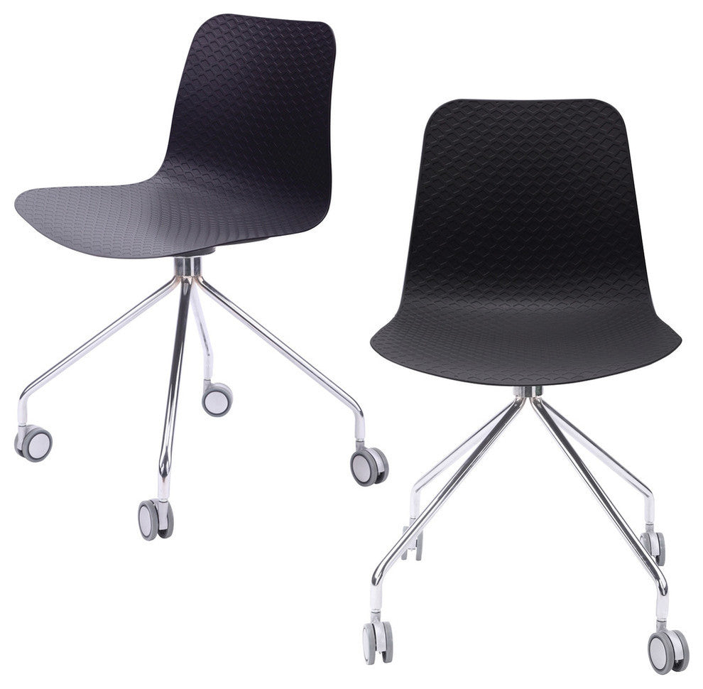 Hebe Series Office Chairs Molded Seat With Chrome Wheel Leg, Set of 2, Black