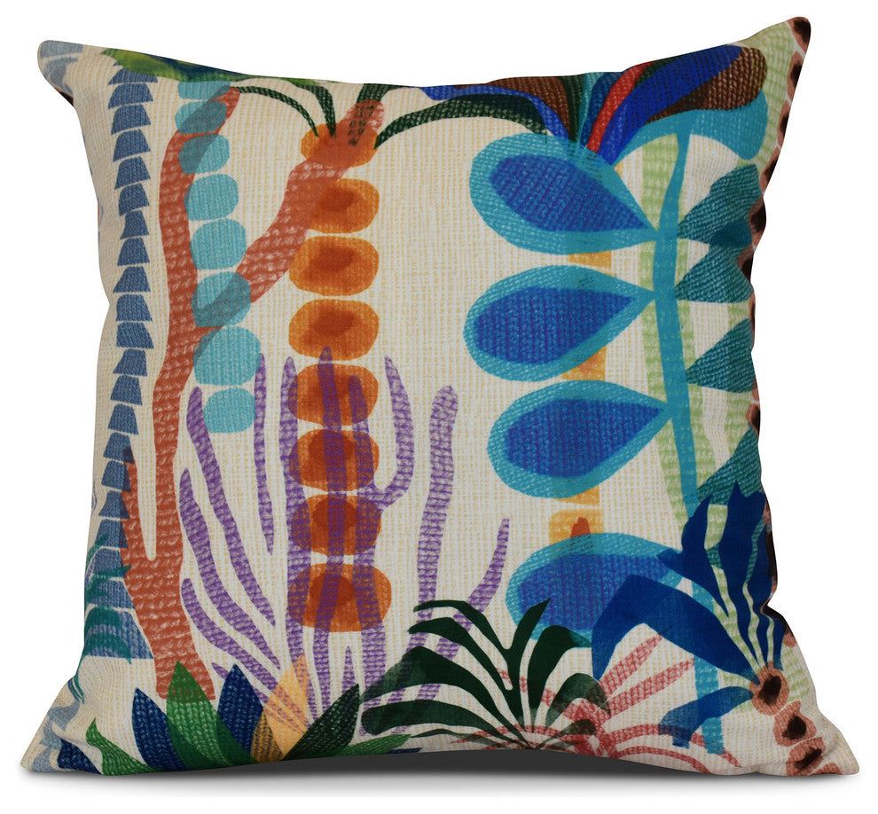 20x20", Tropical Jungle, Floral Print Pillow, Gold