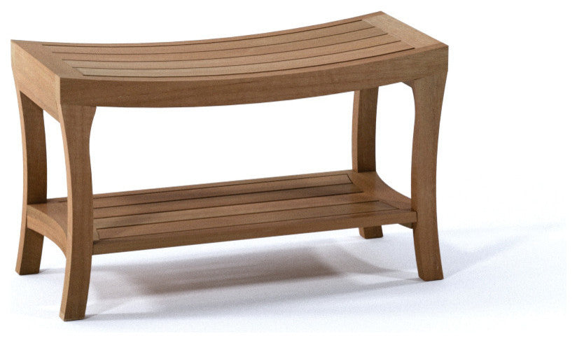 Outdoor Teak Patio Melbourne Shower Spa Bench With Bottom Shelf, 30"