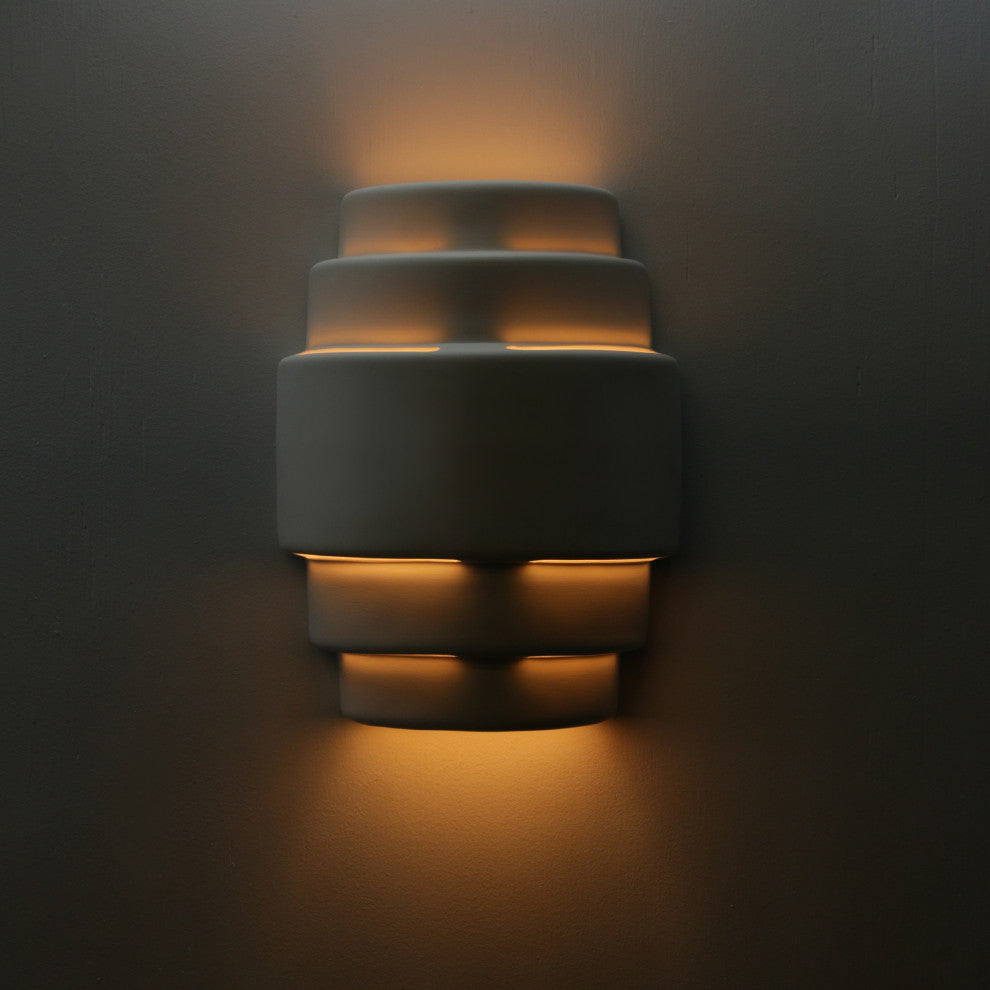 Ziggurat Outdoor Wall Light, Paintable Bisque, Open Top