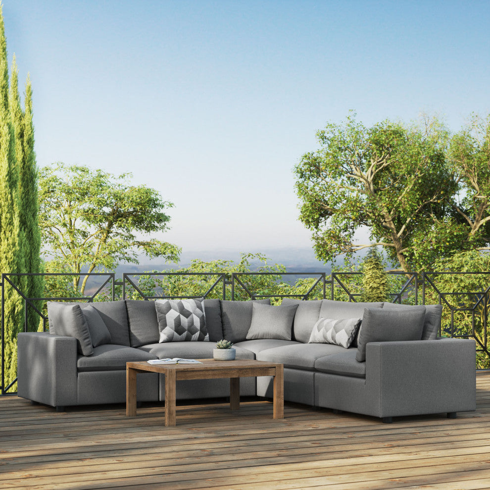 Modular Lounge Sectional Deep Sofa Set, Charcoal Gray, Modern, Outdoor