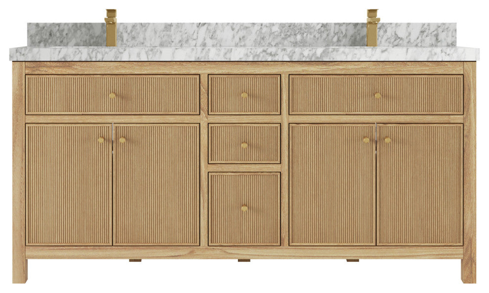 Sonoma 72 Double Sink Bath Vanity in Light Natural Teak with 2" Carrara Marble