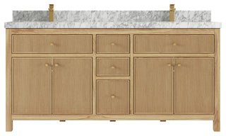 Sonoma 72 Double Sink Bath Vanity in Light Natural Teak with 2" Carrara Marble