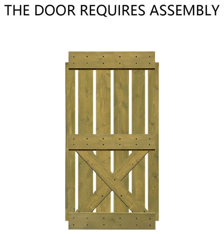 Stained Solid Pine Wood Sliding Barn Door, Jungle Green, 38"x84", Mini X