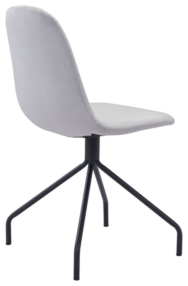 Dining Chair, Set of 2, Steel Metal, Fabric, Gray, Black, Cafe Bistro