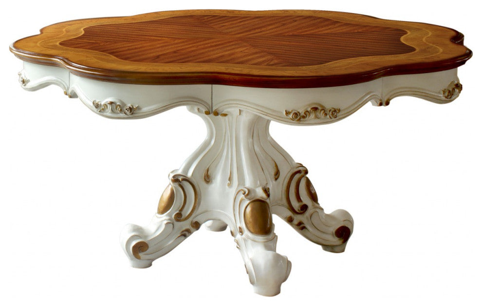 62" Brown and White Solid Wood Dining Table