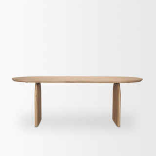 Isla Oval Dining Table with Light Brown Wood Top and Arched Legs