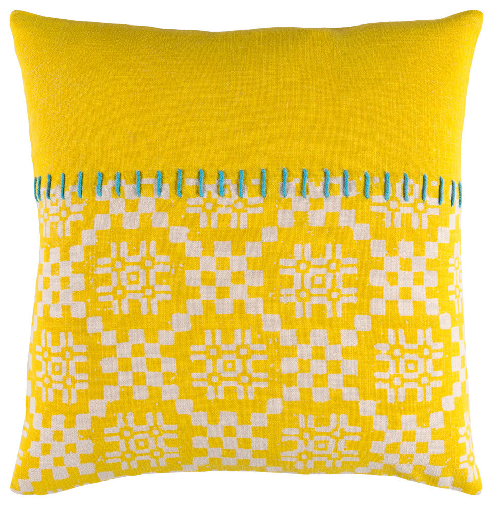 Surya Delray DEA-003 22"x22" Pillow Kit, Yellow/Cream/Sky Blue
