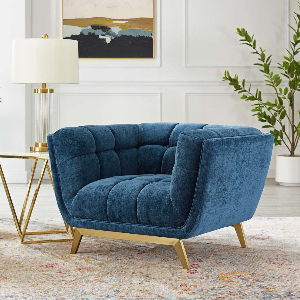 Armchair Accent Chair, Velvet, Blue Navy, Modern, Living Lounge Hospitality