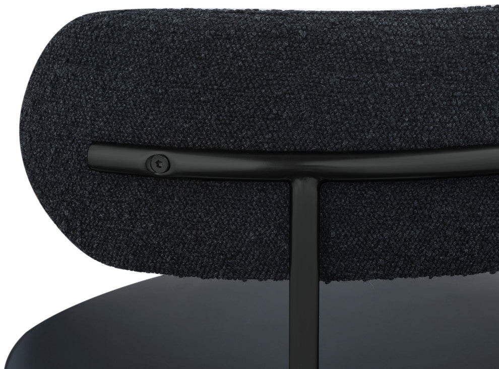 Beacon Dining Chair, Set of 2, Black, Vegan Leather and Boucle Fabric, Matte Black Finish