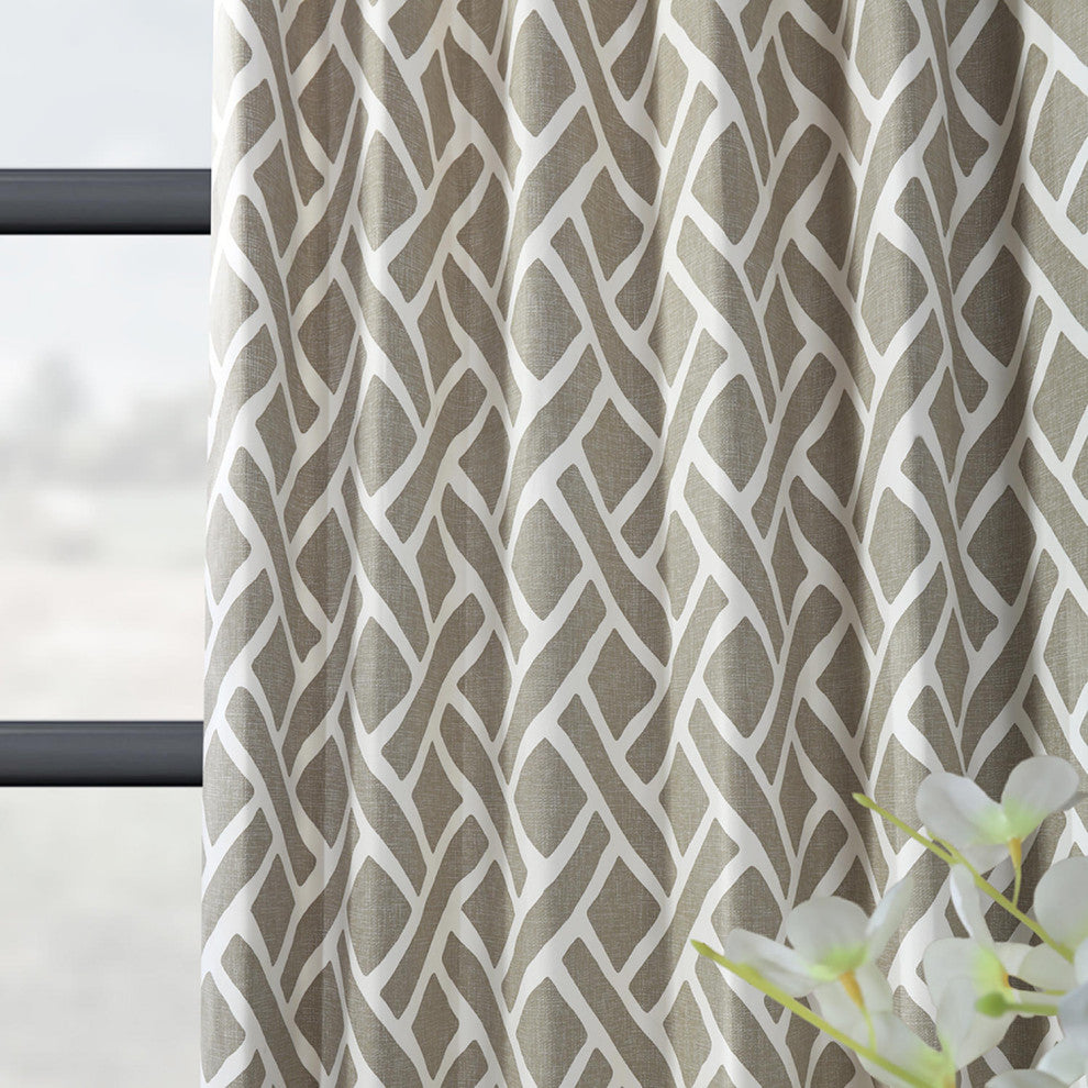 Martinique Taupe Printed Cotton Curtain Single Panel, 50"x120"