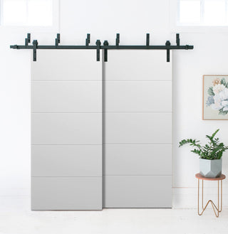 Barn Bypass Doors 84 x 96, Planum 0770 Painted White, 8' Rails