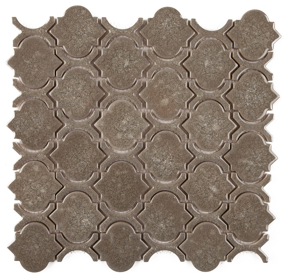 12"x11"Crackled Glass Mosaic Tile, Graysin, Arabesque, Sample