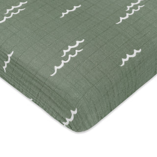 Mini Crib Sheet, GOTS Certified Organic Muslin Cotton, Ocean Waves