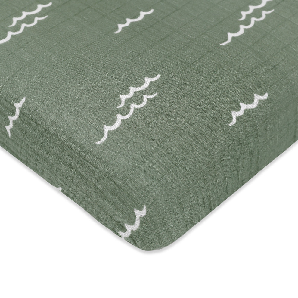 Mini Crib Sheet, GOTS Certified Organic Muslin Cotton, Ocean Waves