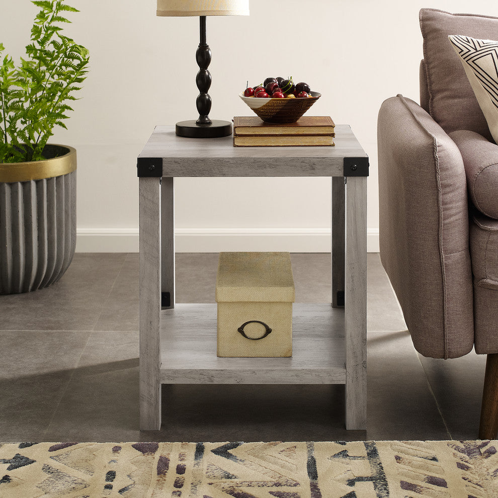 18" Farmhouse Metal "X" Accent Side Table, Gray Wash