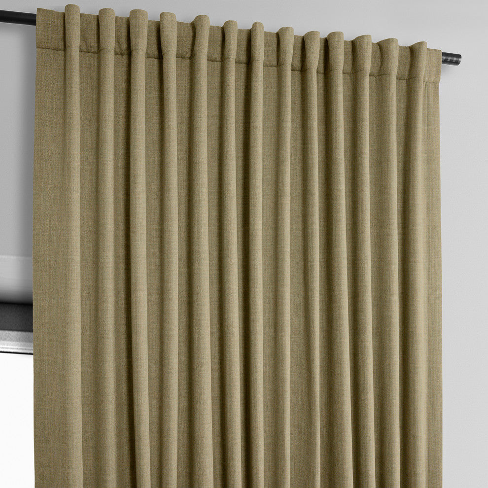 Faux Linen Extra Wide Room Darkening Curtain Single Panel, Nomad Tan, 100w X 96l