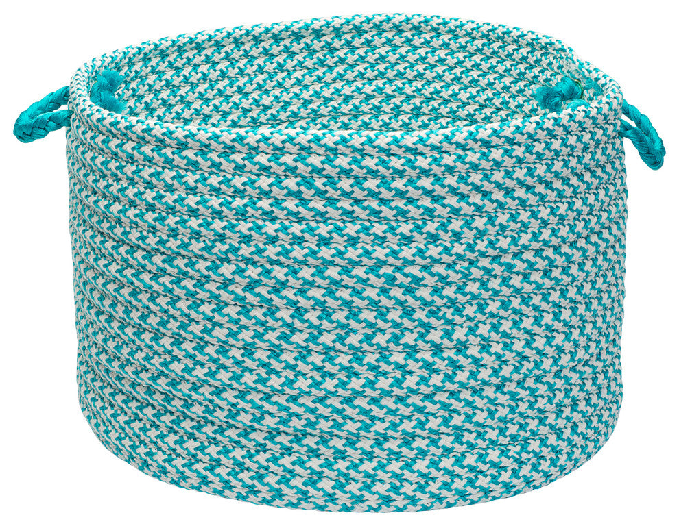 Outdoor Houndstooth Tweed, Turquoise Utility Basket, 14"X10"