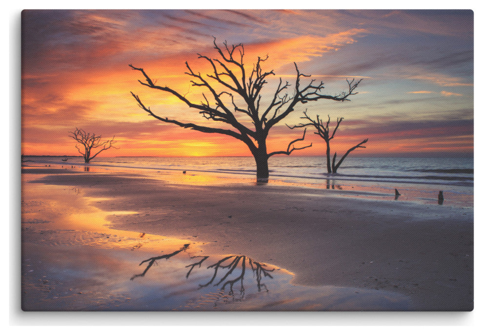 Sunrise & Trees At Edisto Island Coastal Landscape Photo Canvas Wall Art Print, 24" X 36"