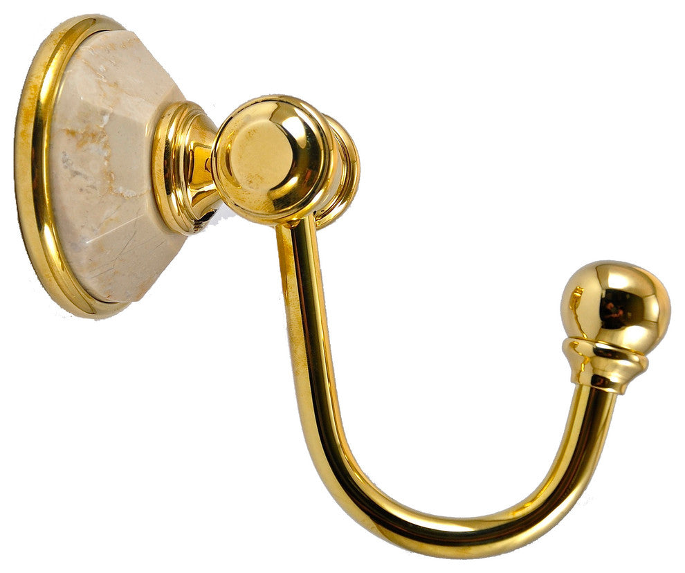 Robe Hook With Botticino Marbel Accents, Matt Nickel