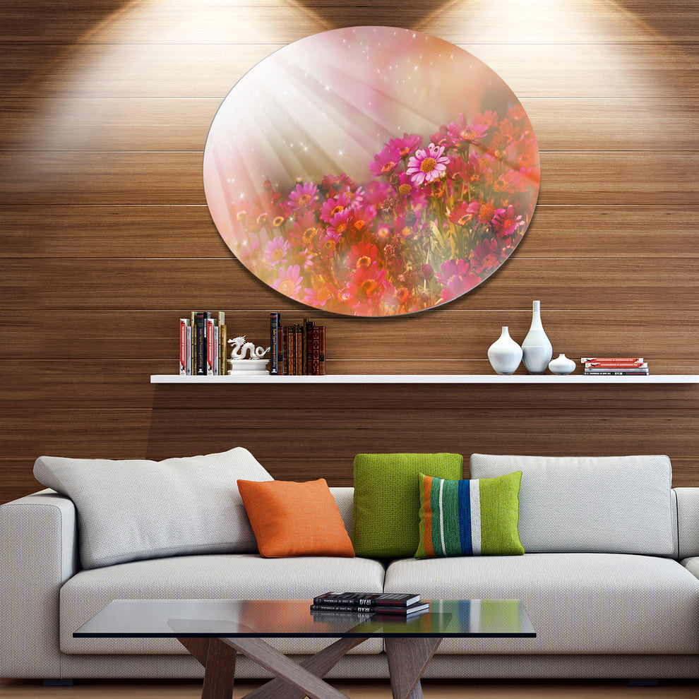 Little Red And Pink Flowers Spring, Floral Round Wall Art, 11"