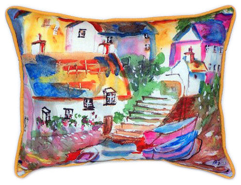 Pair of Betsy Drake Boats At Steps Large Indoor/Outdoor Pillows 16x20