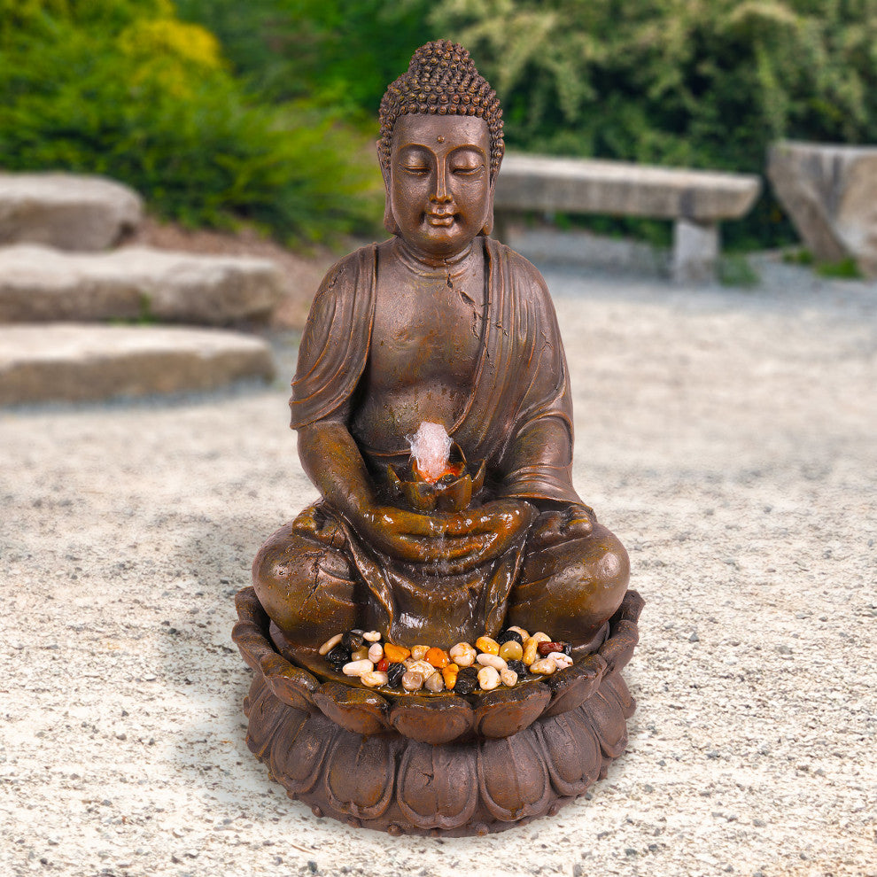 Alpine Meditating Buddha Fountain With LED Light, 33" Tall