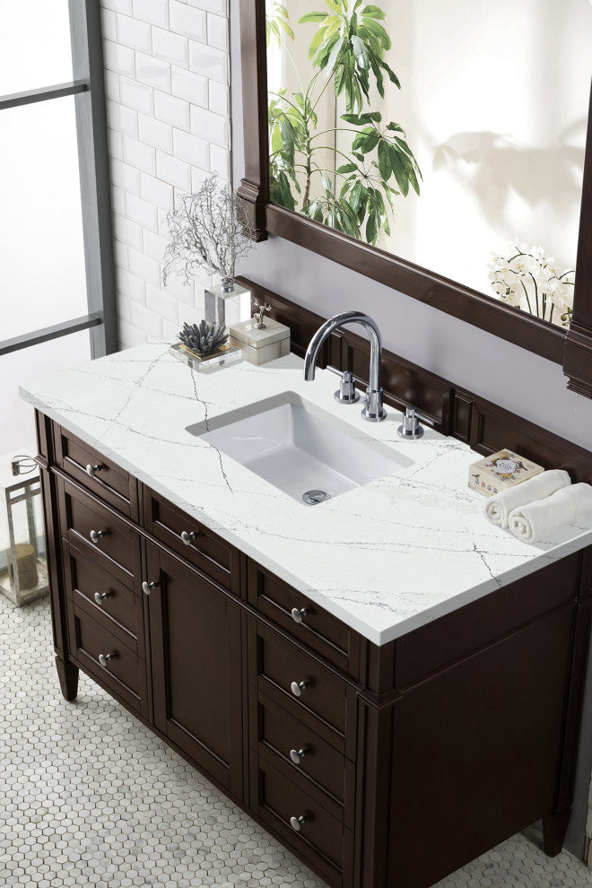 James Martin 650-V48-BNM-3ENC 48" Burnished Mahogany Single Vanity + Quartz Top