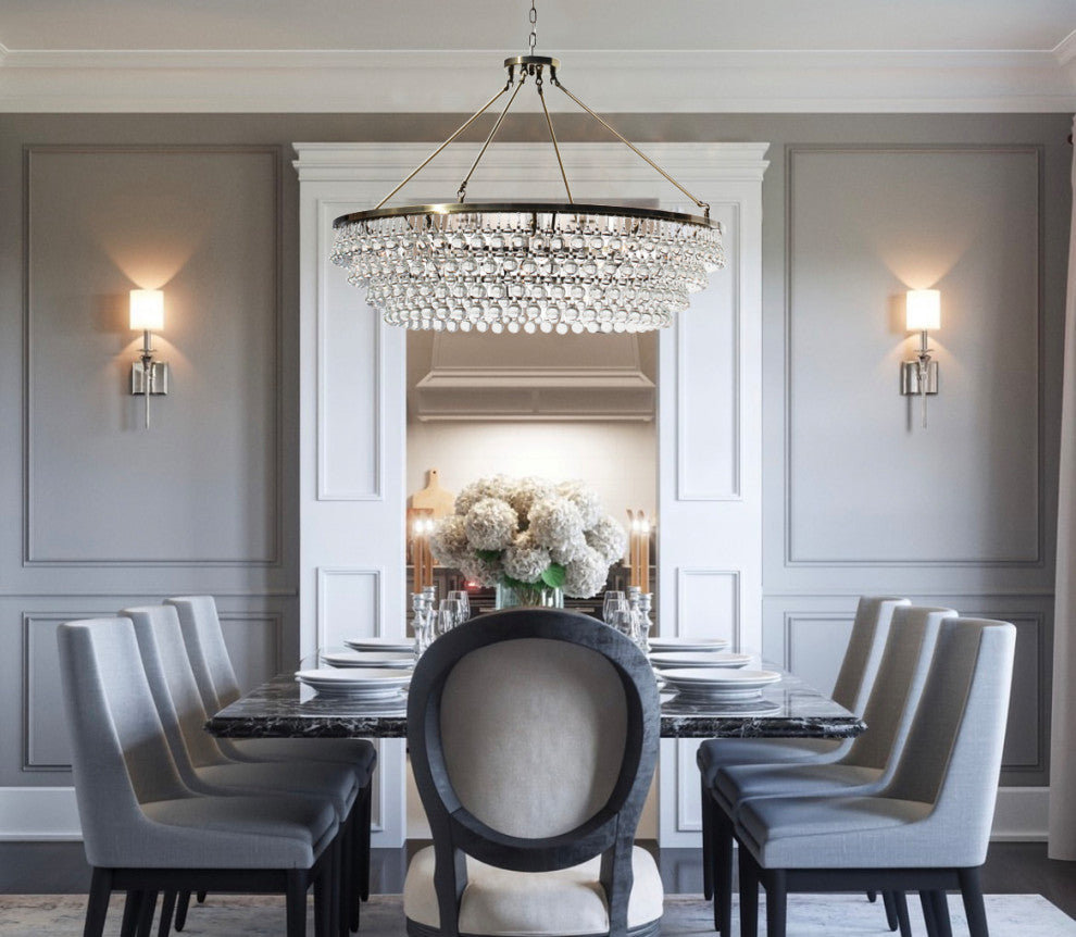 Celeste XL Crystal Chandelier, Hanging or Flush mount, Antique Brass