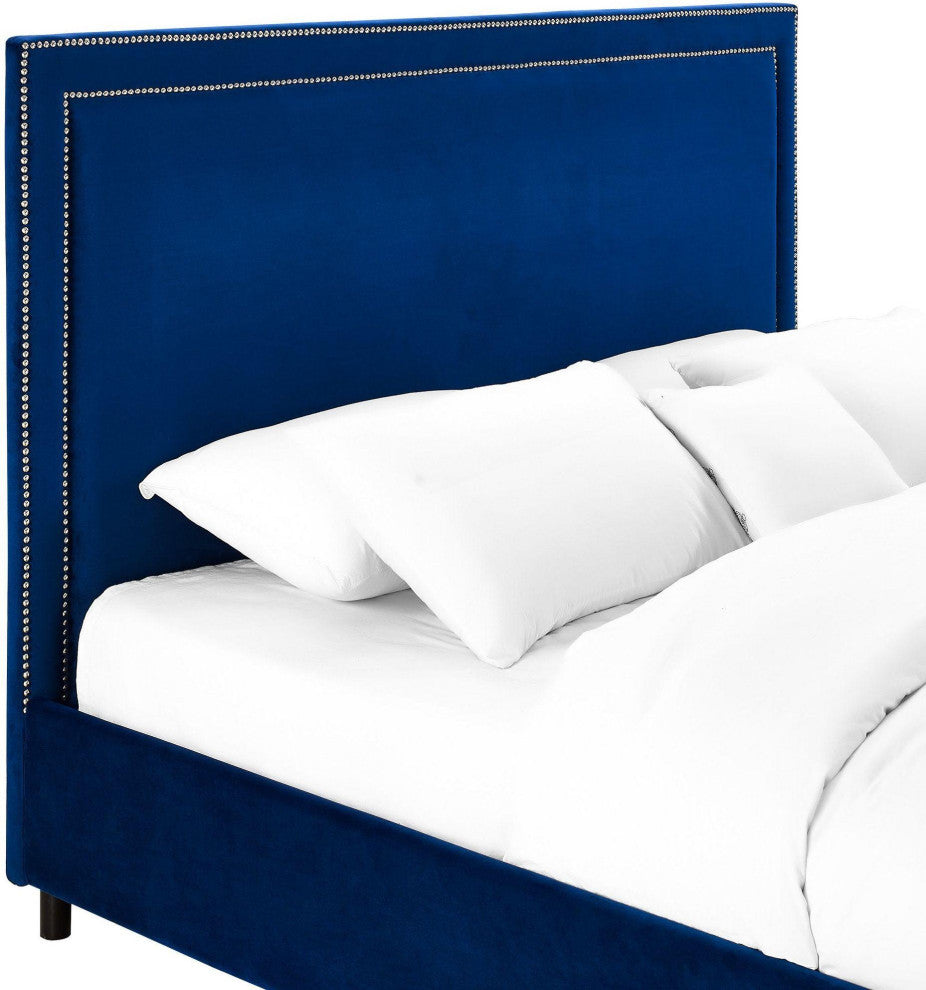 Reed Navy Velvet Bed, King
